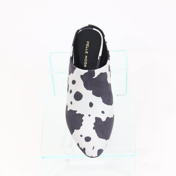 Pelle Moda Clogs Women Cow Print Shoes NEW Wedge Heel 8 Kiko black white - Picture 5 of 7